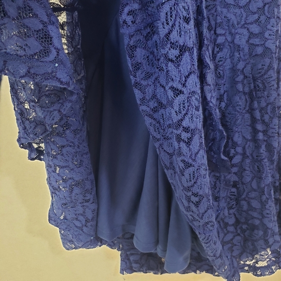 H&M Royal Skater Dress  blue lace overlay mini flowy long sleeved Fit & Flare - Picture 7 of 8